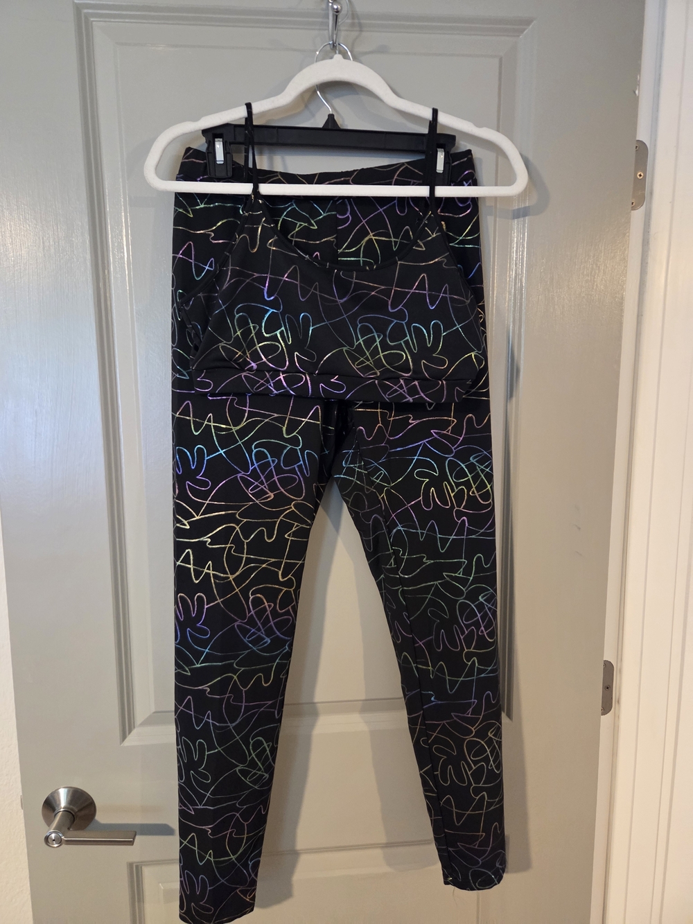 SHEIN Black Bra & Leggings with Multicolor Neon Doodle Print
